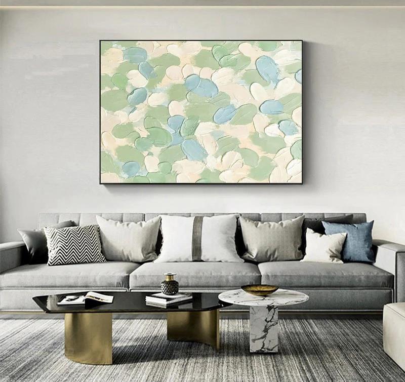 Grün weiße abstrakte Blütenblätter von Spachtel Wandkunst Minimalismus Textur Ölgemälde